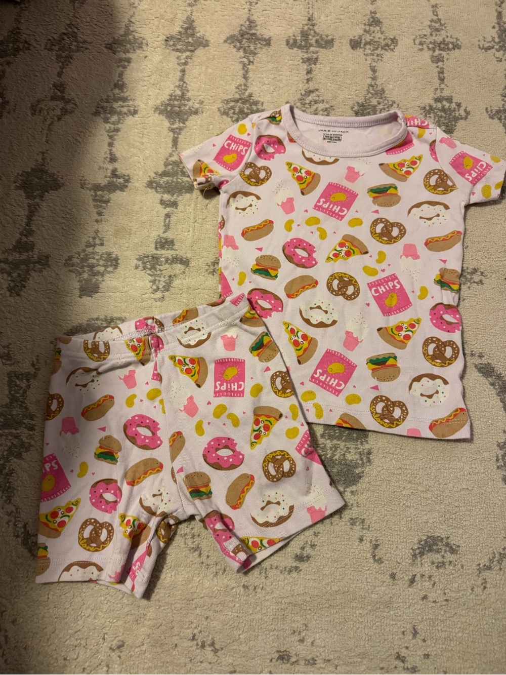 Janie and Jack Pink Snack-Print Short Sleeve Pajama Set